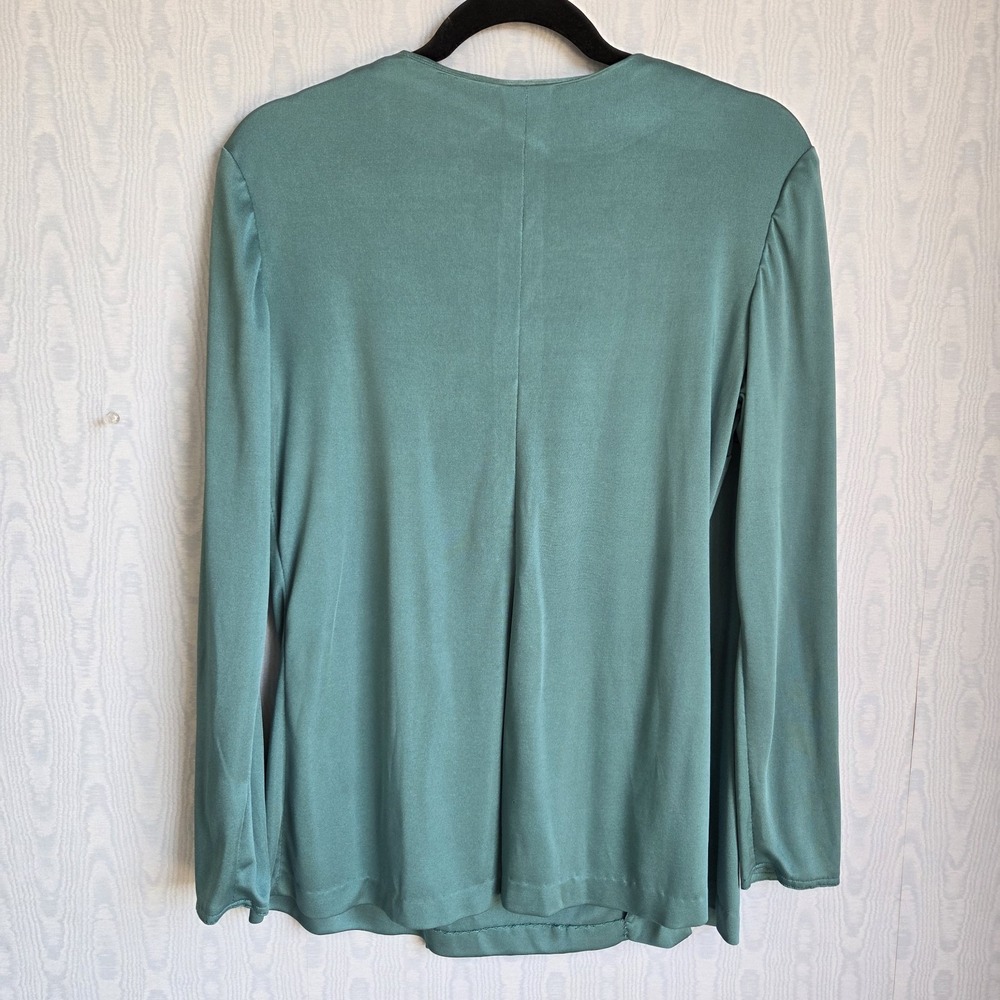 Vtg 70s Wrap Top L/XL Handmade Stretch Satin Long Sleeve Forest Green Holiday - Picture 4 of 6